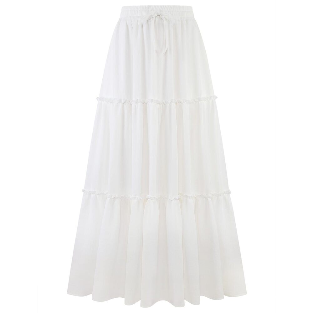 2881 White Maxi Skirt Casual Long Skirts with Pockets Flowy High Waist